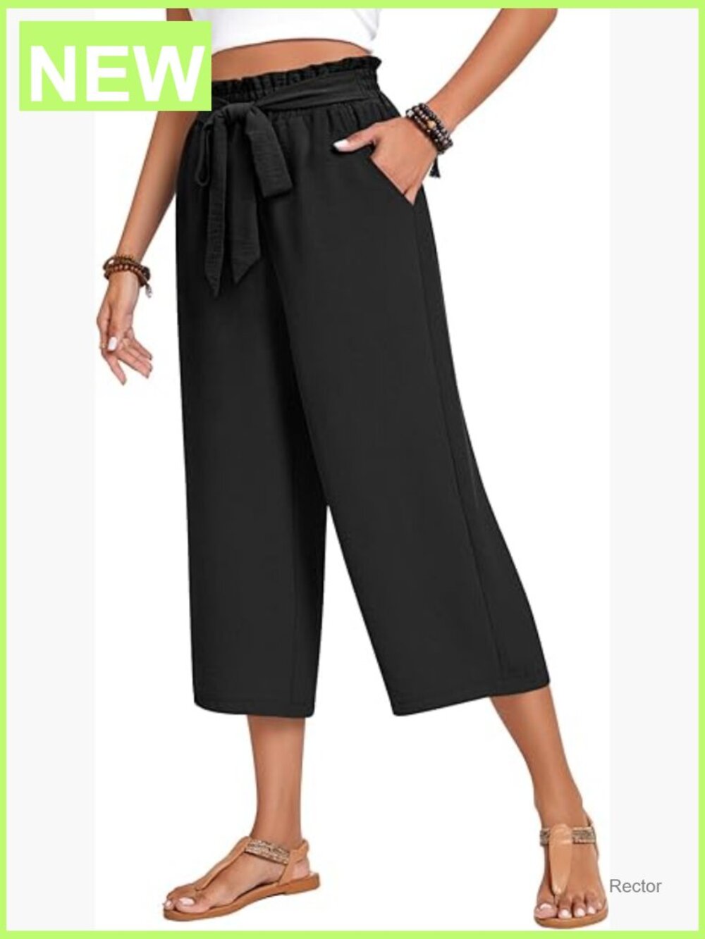 Plus Size Wide Leg Capri Pants with Pockets High Waist Elastic